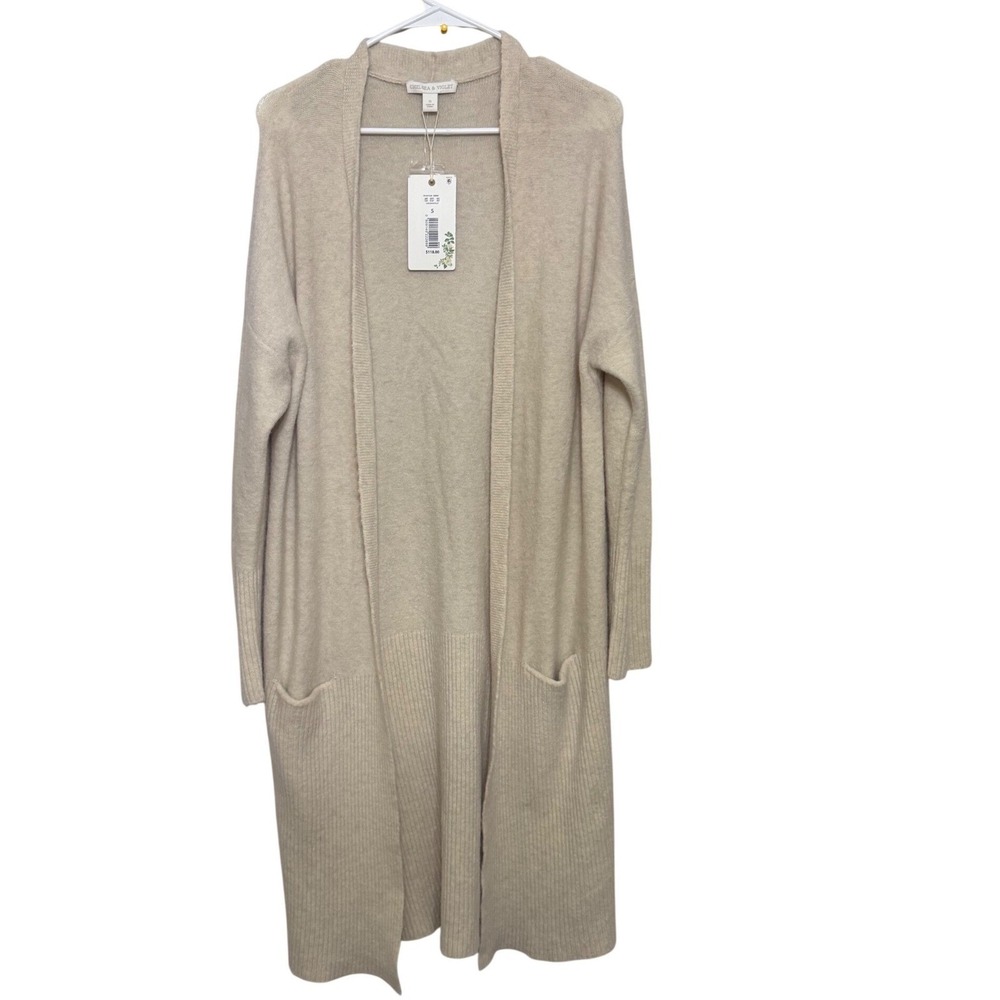 CHELSEA & VIOLET wool blend Open Front‎ Cardigan Sweater Beige Size S NWT